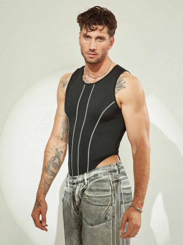 UPTOWN-FUNKY Men's Outdoor Casual Shorts Slim Fit Sleeveless Bodysuit